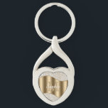 Large Gold Monogram, White Script Name, Diamonds Key Ring<br><div class="desc">Personalise large gold monogram and name in white script on gold wave with diamonds.</div>