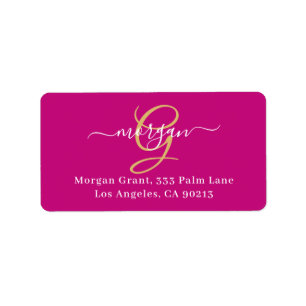 Large Gold Monogram, White Script Name, Fuchsia Label