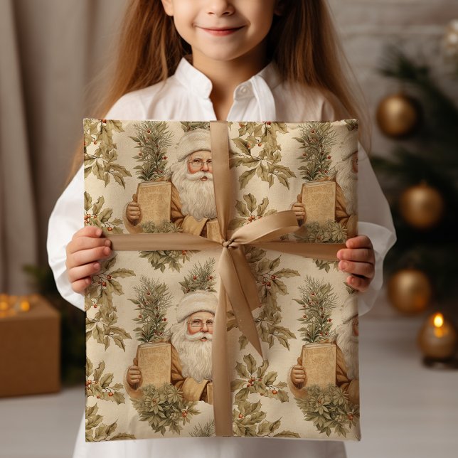 Large Gold Santa With Book Wrapping Paper (Creator Uploaded)