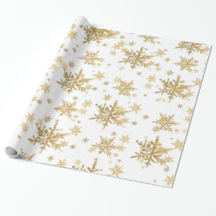 Large Gold Snowflakes On White Wrapping Paper