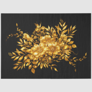 Large Gold Tone Floral on Black Decoupage Tissue Paper