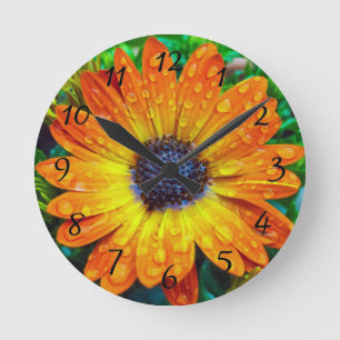 Large Golden Flower Close Up Round Clock