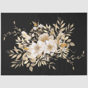Large Golden Tone Floral on Black Decoupage  Tissue Paper