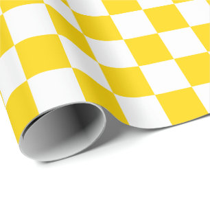 Large Golden Yellow and White Checks Wrapping Paper