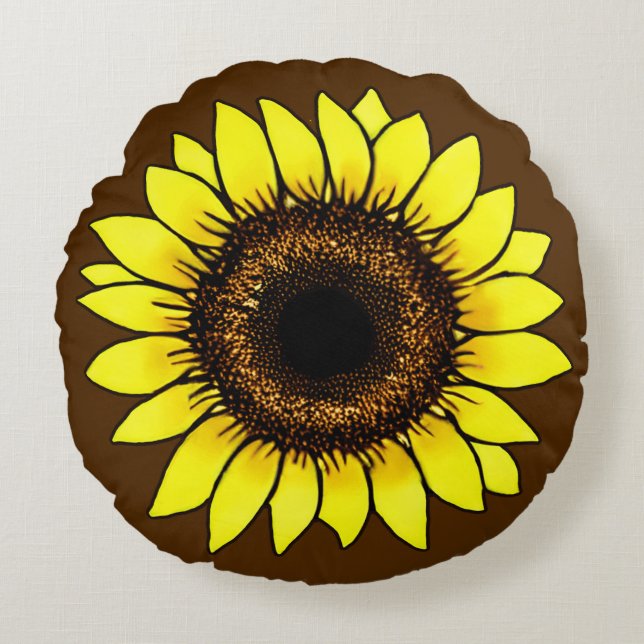 Large Golden Yellow Sunflower Round Cushion (Front)