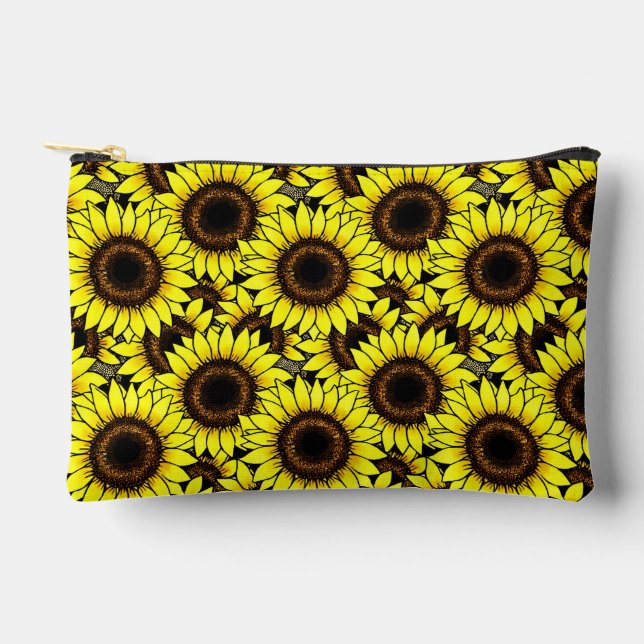 Large Golden Yellow Sunflowers Accessory Pouch (Front)