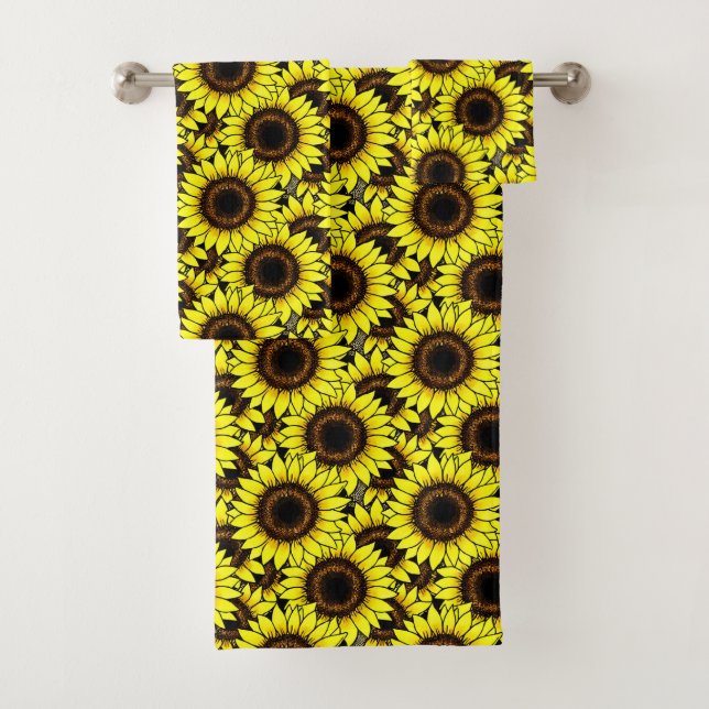 Large Golden Yellow Sunflowers    Bath Towel Set (Insitu)