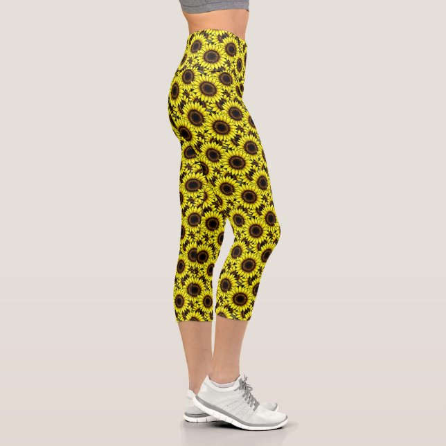 Large Golden Yellow Sunflowers Capri Leggings (Right)