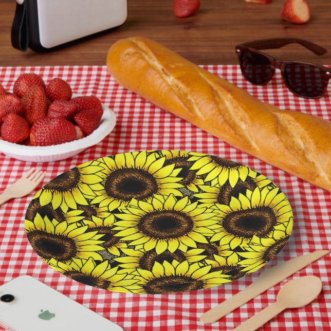 Large Golden Yellow Sunflowers Paper Plate (Picnic)