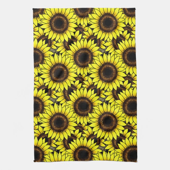 Large Golden Yellow Sunflowers Tea Towel (Vertical)