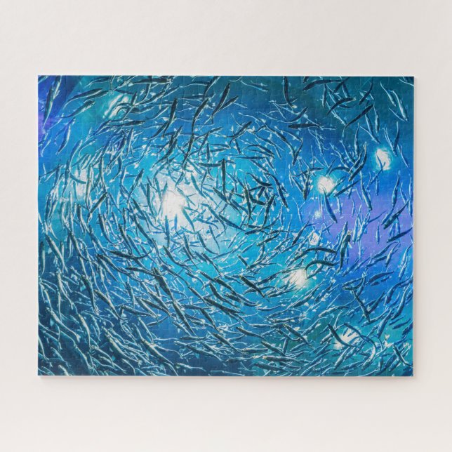 Large Gray School of Ocean Fish Jigsaw Puzzle (Horizontal)