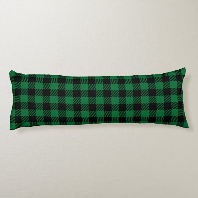 Large Green Black Buffalo Plaid Farmhouse Decor Body Cushion (Back)