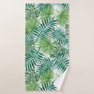 Large Green Fern Palm and Monstera Tropical Plants Bath Towel