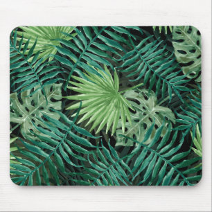 Large Green Fern Palm and Monstera Tropical Plants Mouse Mat