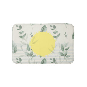 Large Green Leaves Sun Striped Bath Mat