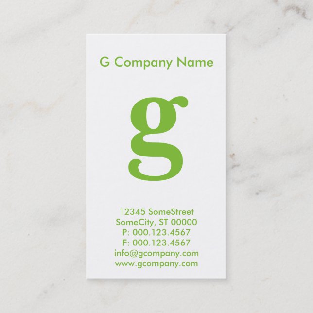 large green monogram business card (Front)