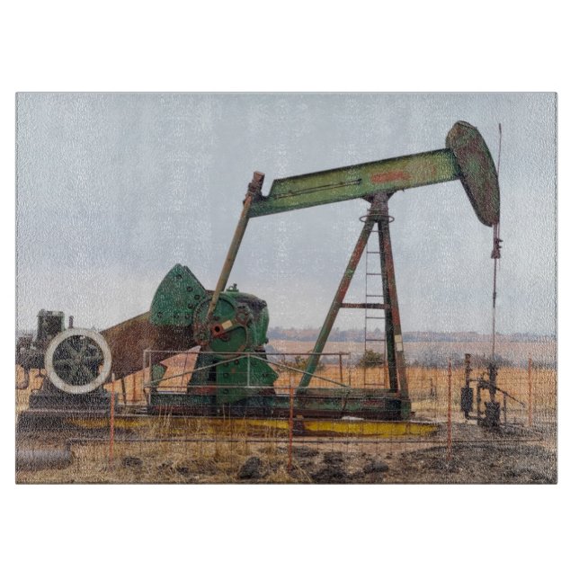 Large Green Pumpjack in an Oil Field Cutting Board (Front)