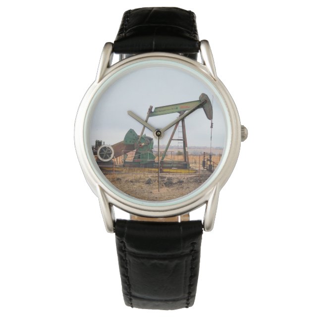 Large Green Pumpjack in an Oil Field Watch (Front)