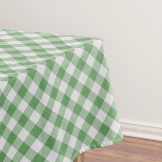 Large Green/White Gingham Checks Pattern Geometric Tablecloth (In Situ)