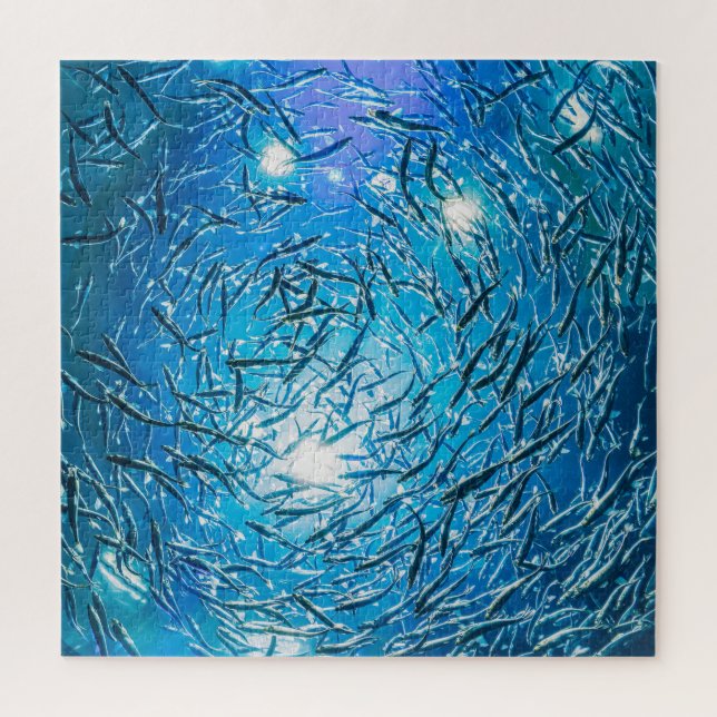 Large Grey School of Ocean Fish Jigsaw Puzzle (Vertical)