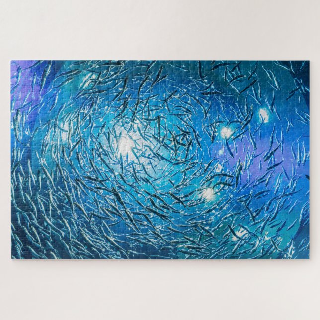 Large Grey School of Ocean Fish Jigsaw Puzzle (Horizontal)