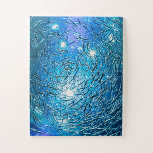 Large Grey School of Ocean Fish Jigsaw Puzzle