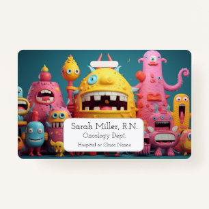 Large group of colourful monsters ID badge