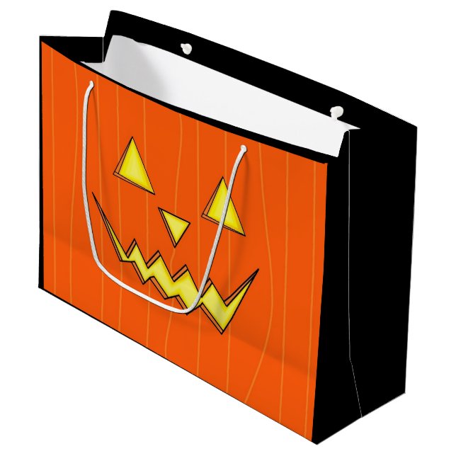 Large Halloween Gift Bag With Jack-o-lantern Face (Front Angled)