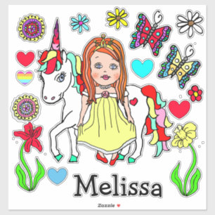 Large Hand Drawn Princess and Unicorn and Name