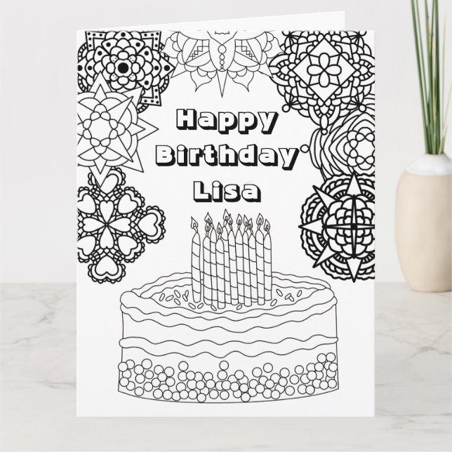 Large Happy Birthday Adult Colouring    Card (Front)