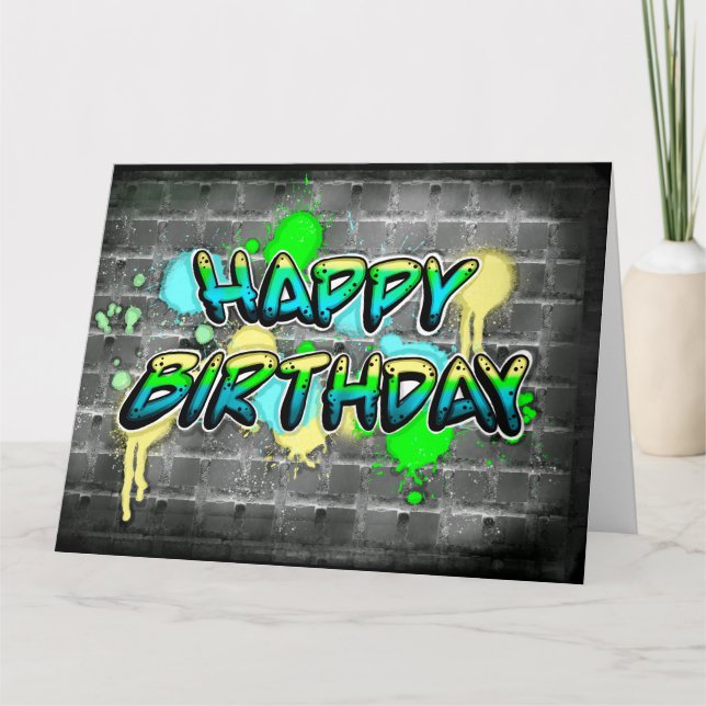 Large Happy Birthday | Graffiti Text Card (Front)