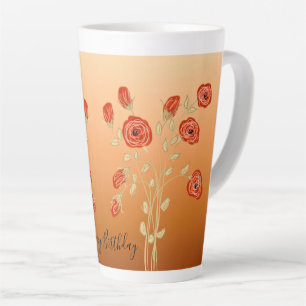 Large Happy Birthday Latte Mug With Rose Print