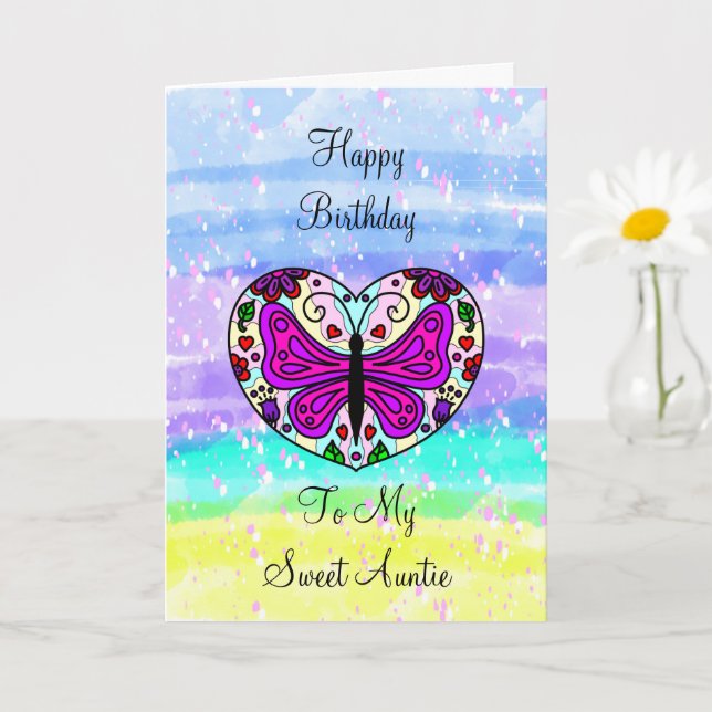 Large Happy Birthday to my Auntie Colouring Page Card (Small Plant)