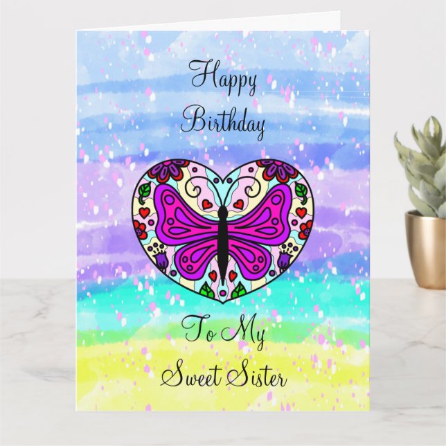 Large Happy Birthday to my Sister | Colouring Page Card (Small Plant)