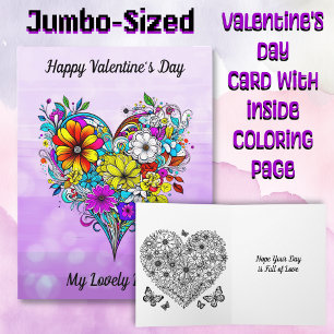 Large Happy Valentine's Day for Her Colouring Page Card