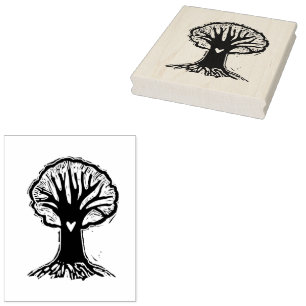 Large Heart Carved Tree Hand Carved Linocut Style Rubber Stamp