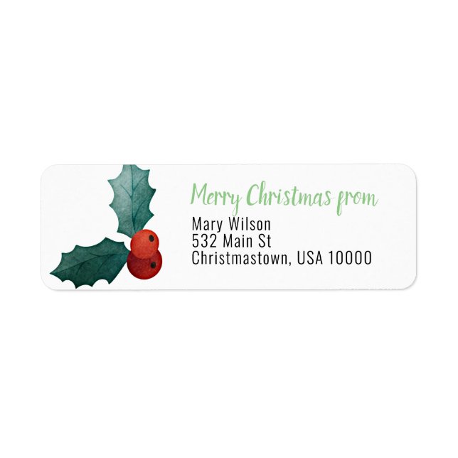 Large Holly Leaf Red Berries, Christmas on White (Front)