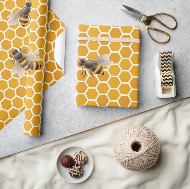 Large Honey Honeycomb Bee Hive Geometric Hexagonal Wrapping Paper (Crafts)