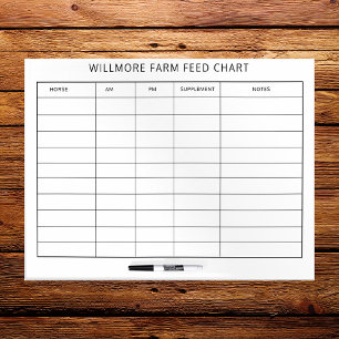 Large Horse Barn Feed Chart Equine Care Chart Dry Erase Board