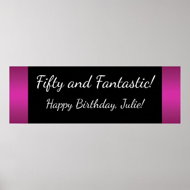 Large Hot Pink Birthday Party Banner Poster (Front)