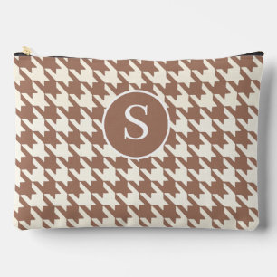 Large Houndstooth Pattern Mocha Mousse and White Accessory Pouch