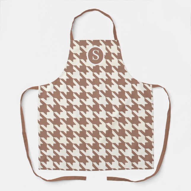 Large Houndstooth Pattern Mocha Mousse and White Apron (Front)