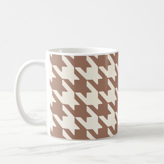 Large Houndstooth Pattern Mocha Mousse and White Coffee Mug (Left)
