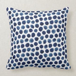 Large Indigo/Blue Watercolor Polka Dot Pattern Cushion