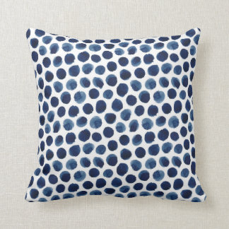 Large Indigo/Blue Watercolor Polka Dot Pattern Cushion
