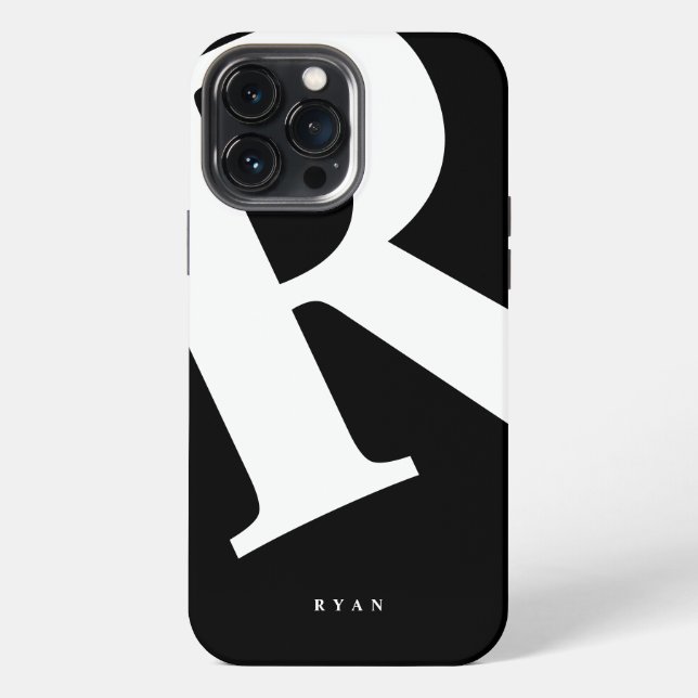 Large Initial | Modern Typography | Black iPhone Case (Back)