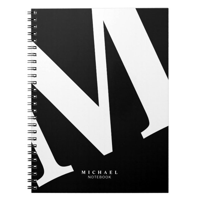 Large Initial | Modern Typography | Black Notebook (Front)
