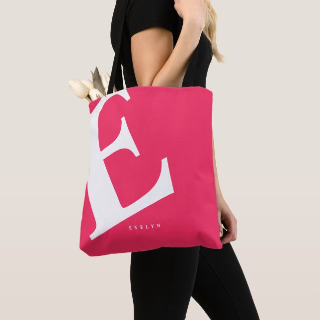 Large Initial | Modern Typography | Pink Tote Bag (Close Up)