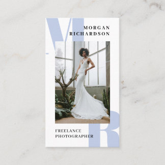 Large Initials Light Blue Typography Photographer Business Card