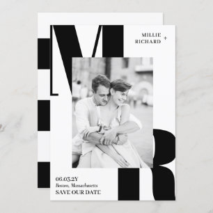 Large Initials Modern Black White Typography Photo Save The Date